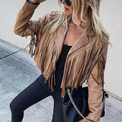 Shiloh Ashstone | Fringe Faux Suede Cropped Jacket For Women