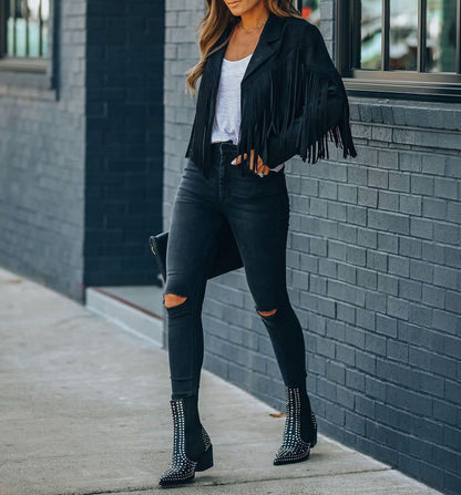 Shiloh Ashstone | Fringe Faux Suede Cropped Jacket For Women