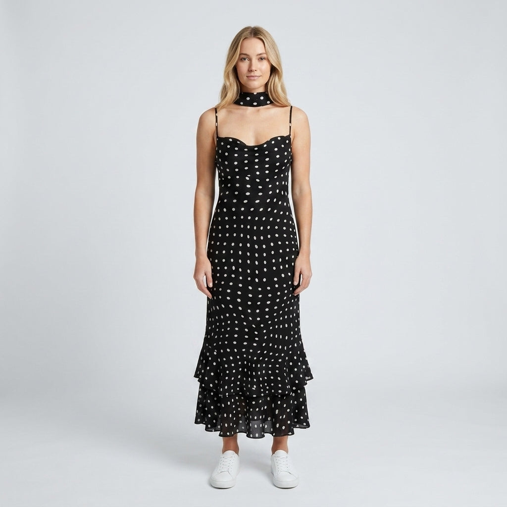 Sienna Turner | Polka-Dot Maxi Dress For Women - Black