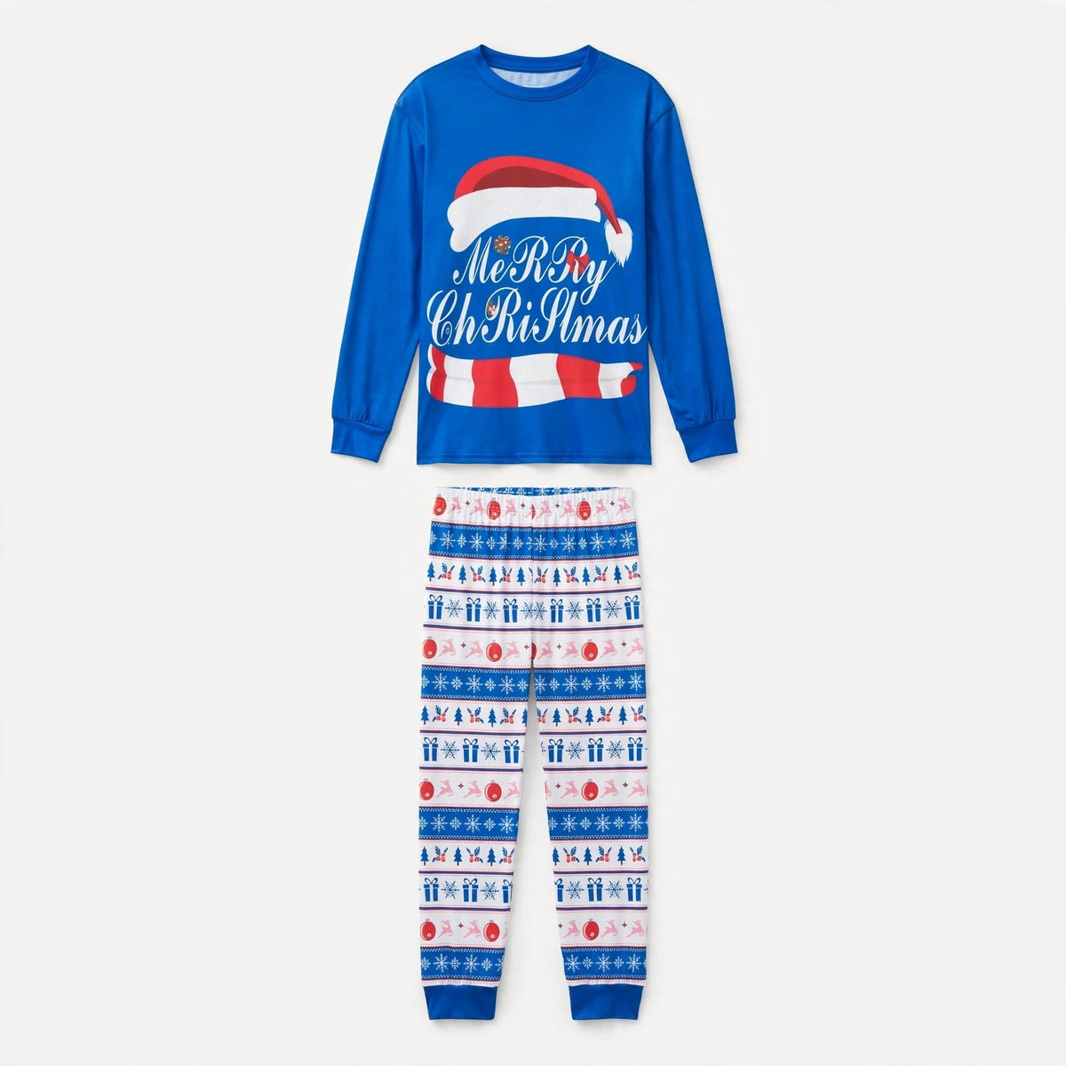 Snowfall | Blue Santa Hat Print Christmas Pyjamas Unisex & Family