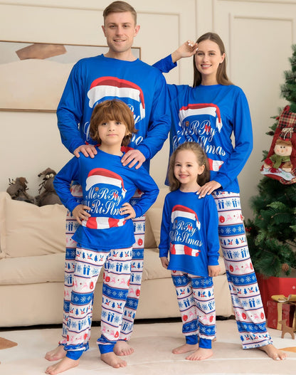 Snowfall | Blue Santa Hat Print Christmas Pyjamas Unisex & Family