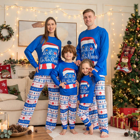 Snowfall | Blue Santa Hat Print Christmas Pyjamas Unisex & Family