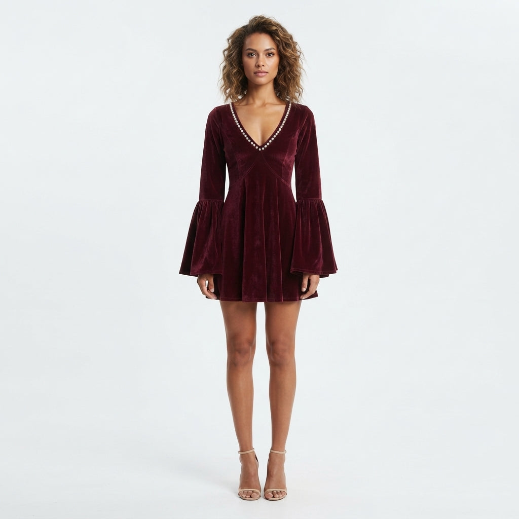 Sophie Kelly | Pearl-Trim Velvet Mini Dress For Women