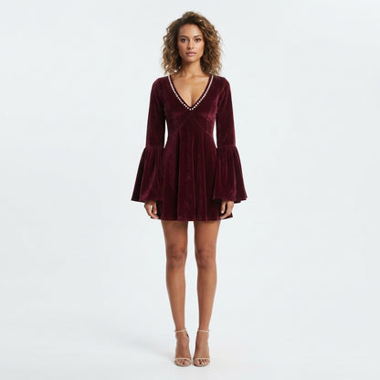Sophie Kelly | Pearl-Trim Velvet Mini Dress For Women