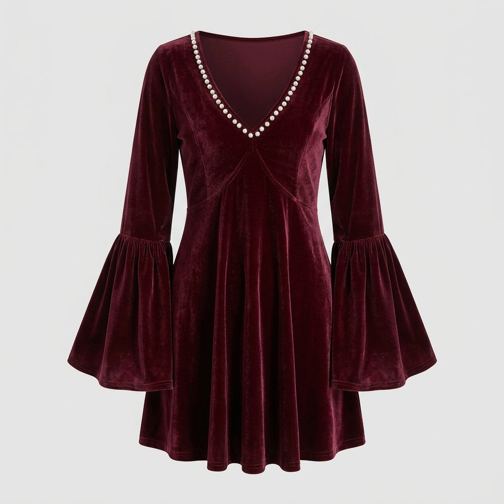 Sophie Kelly | Pearl-Trim Velvet Mini Dress For Women