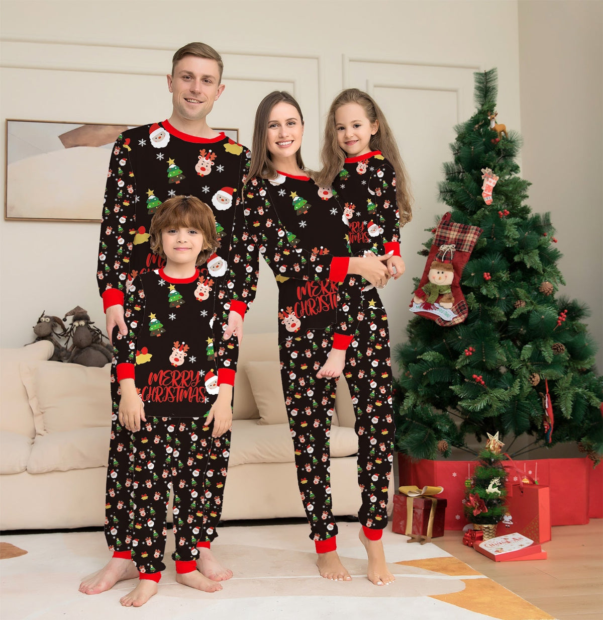 Starlit | Black Santa Print Christmas Pyjamas Unisex & Family