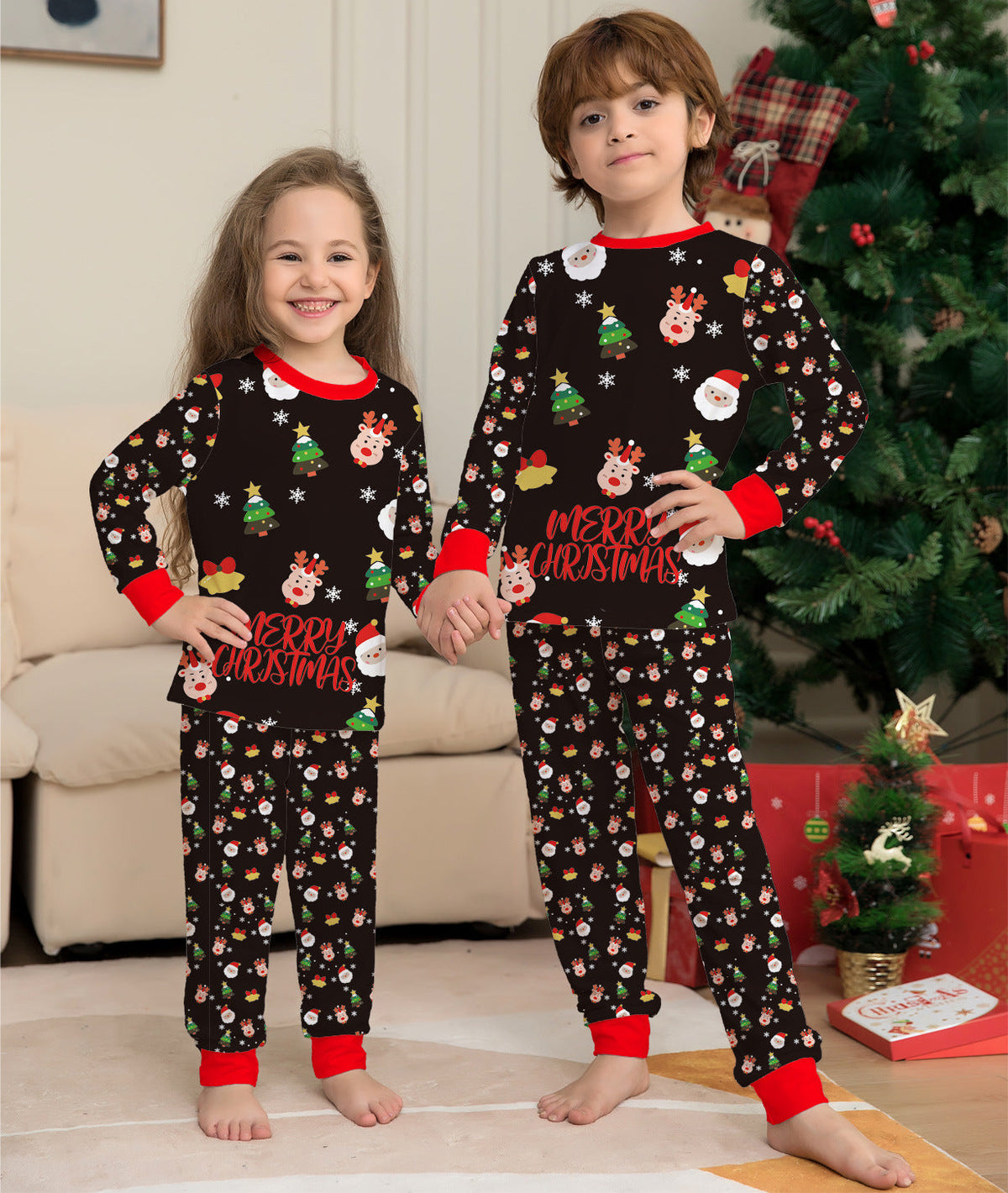 Starlit | Black Santa Print Christmas Pyjamas Unisex & Family