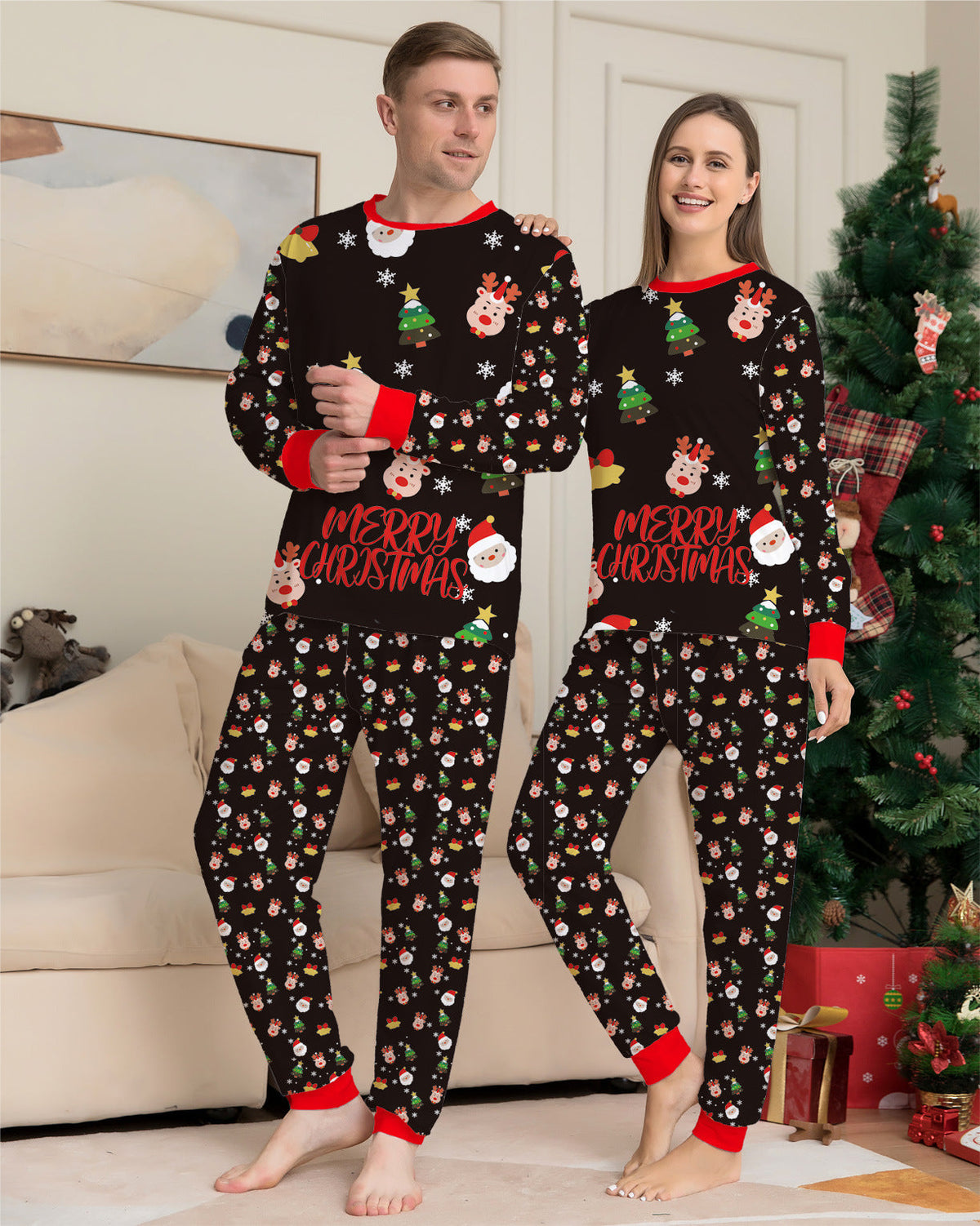 Starlit | Black Santa Print Christmas Pyjamas Unisex & Family