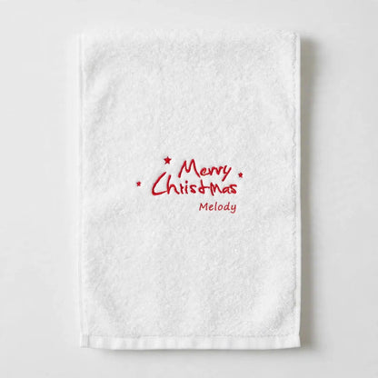 Stitched Joy | White Embroidered Merry Christmas Towel Unisex