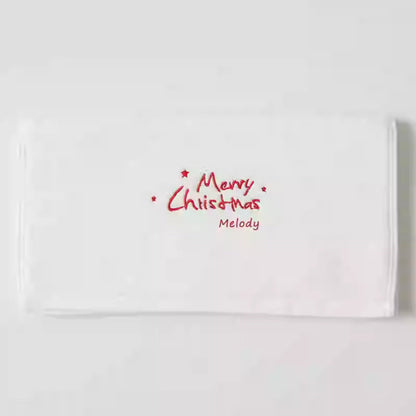 Stitched Joy | White Embroidered Merry Christmas Towel Unisex