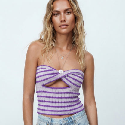 Erin Faulkner | Striped Twist-Front Bandeau Crop Top For Women