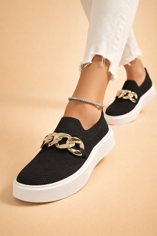 Sylvie Amberley | Tan Chain Platform Slip-On Sneakers For Women