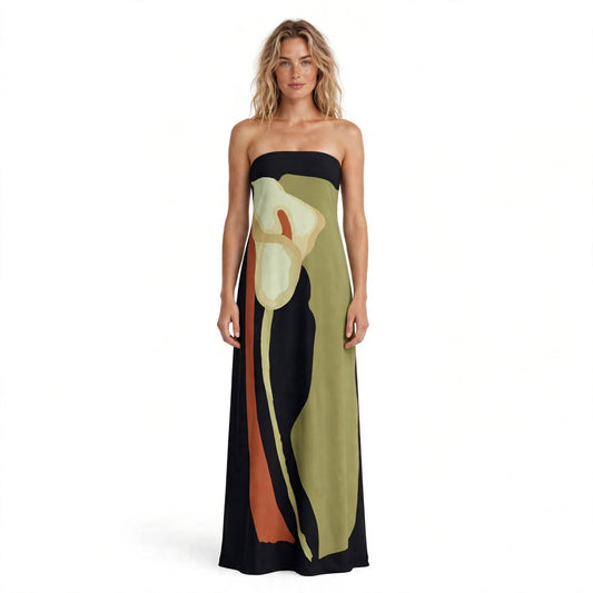 Tess Mayhew | Abstract Print Strapless Maxi Dress For Women
