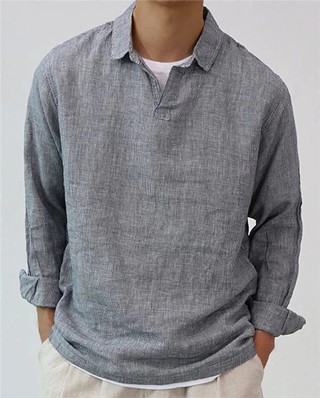 Theo Inchcape | Linen Look Popover Shirt For Men