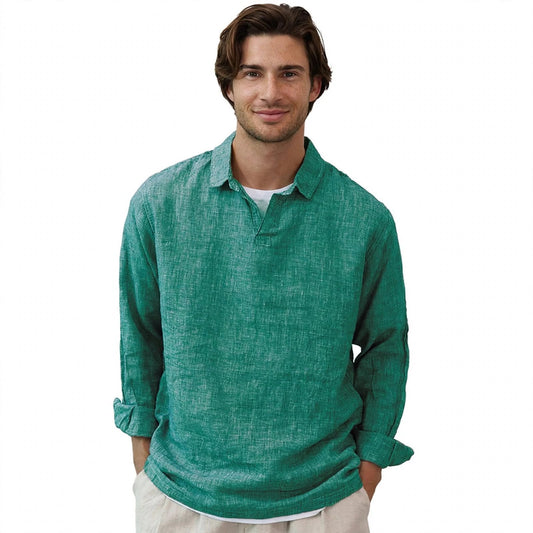 Theo Inchcape | Linen Look Popover Shirt For Men