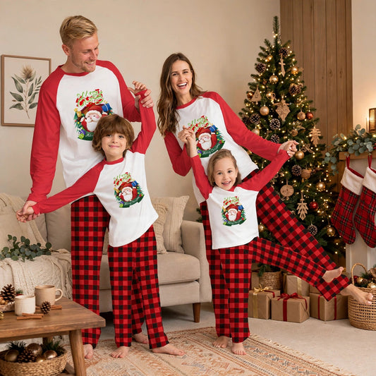 Tinsel | Red Raglan Santa Print Christmas Pyjamas Unisex & Family
