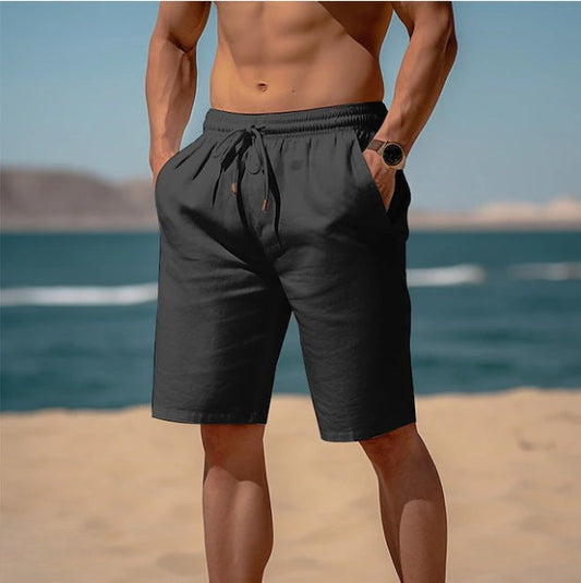 Trent Ashwell | Light Blue Linen Look Drawstring Shorts For Men