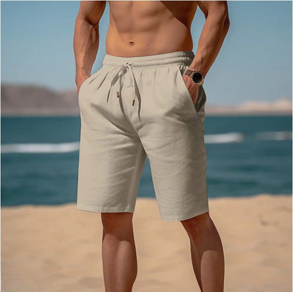 Trent Ashwell | Light Blue Linen Look Drawstring Shorts For Men