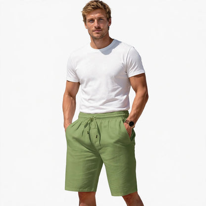 Trent Ashwell | Light Blue Linen Look Drawstring Shorts For Men