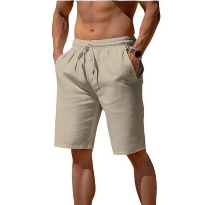 Trent Ashwell | Light Blue Linen Look Drawstring Shorts For Men