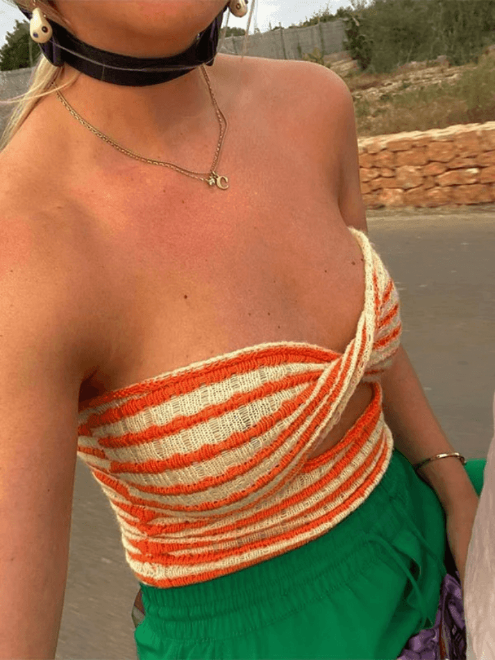 Erin Faulkner | Striped Twist-Front Bandeau Crop Top For Women