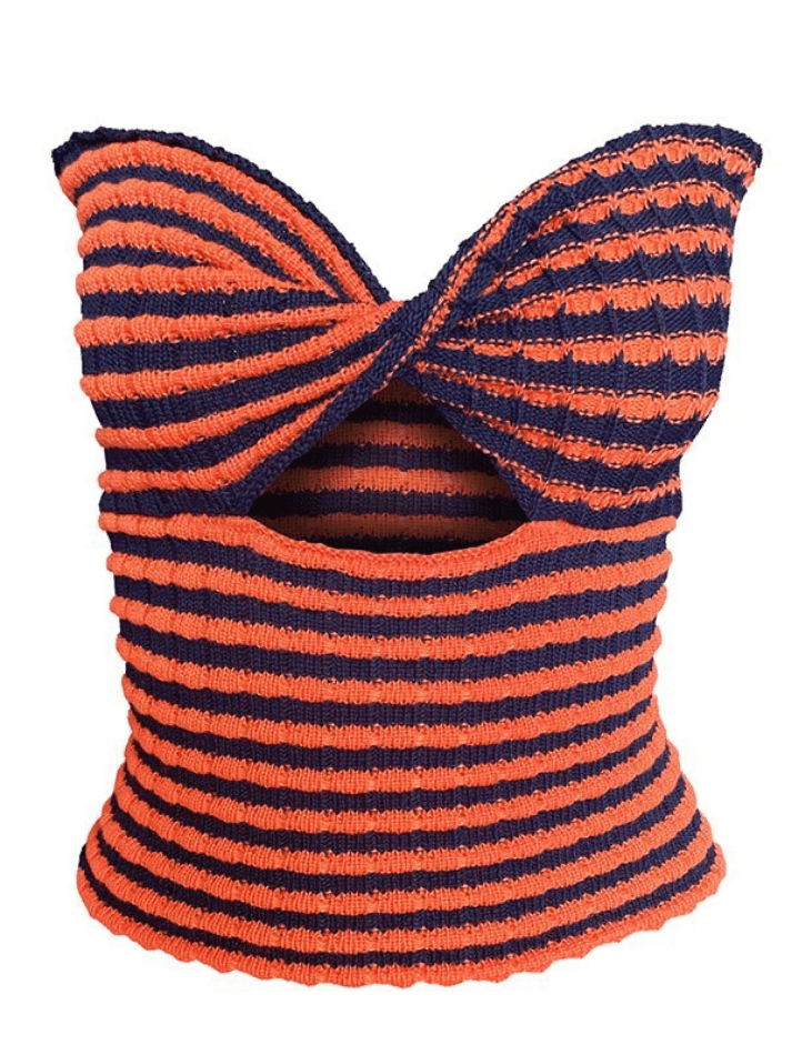 Erin Faulkner | Striped Twist-Front Bandeau Crop Top For Women