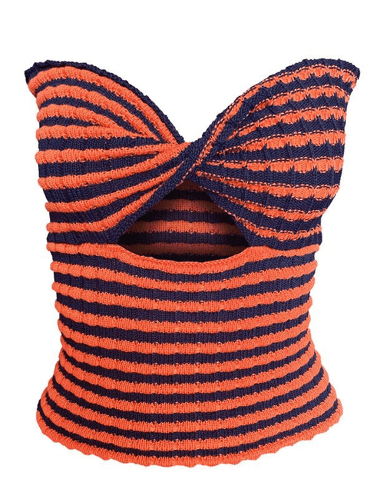 Erin Faulkner | Striped Twist-Front Bandeau Crop Top For Women
