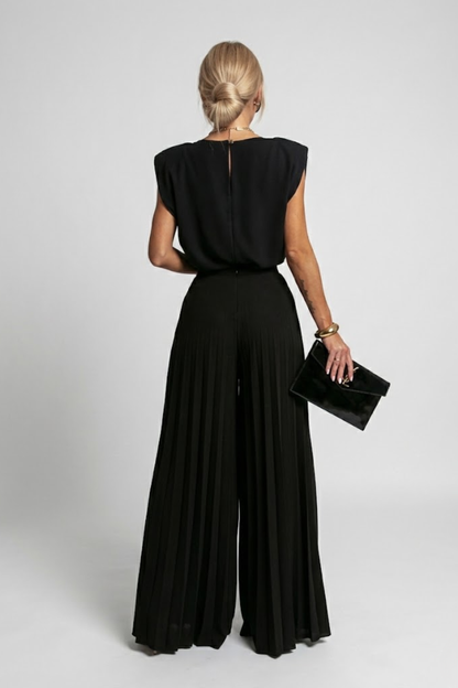 Vienna Crandale | Pleated Wide Leg Jumpsuit For Women