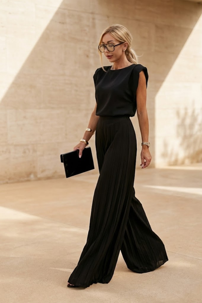 Vienna Crandale | Pleated Wide Leg Jumpsuit For Women