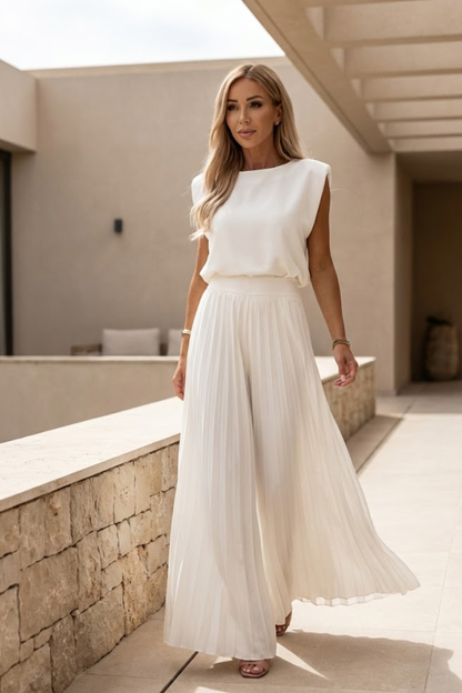 Vienna Crandale | Pleated Wide Leg Jumpsuit For Women