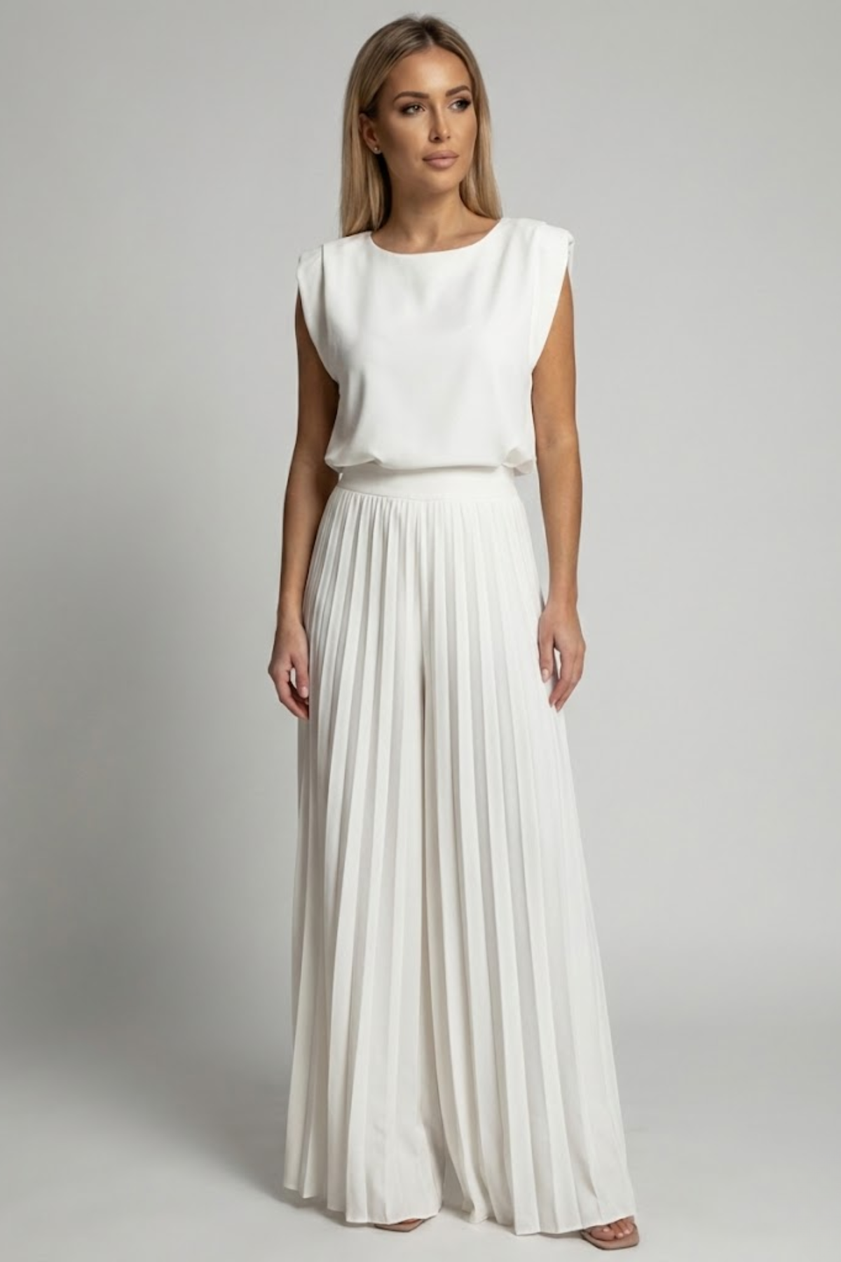 Vienna Crandale | Pleated Wide Leg Jumpsuit For Women