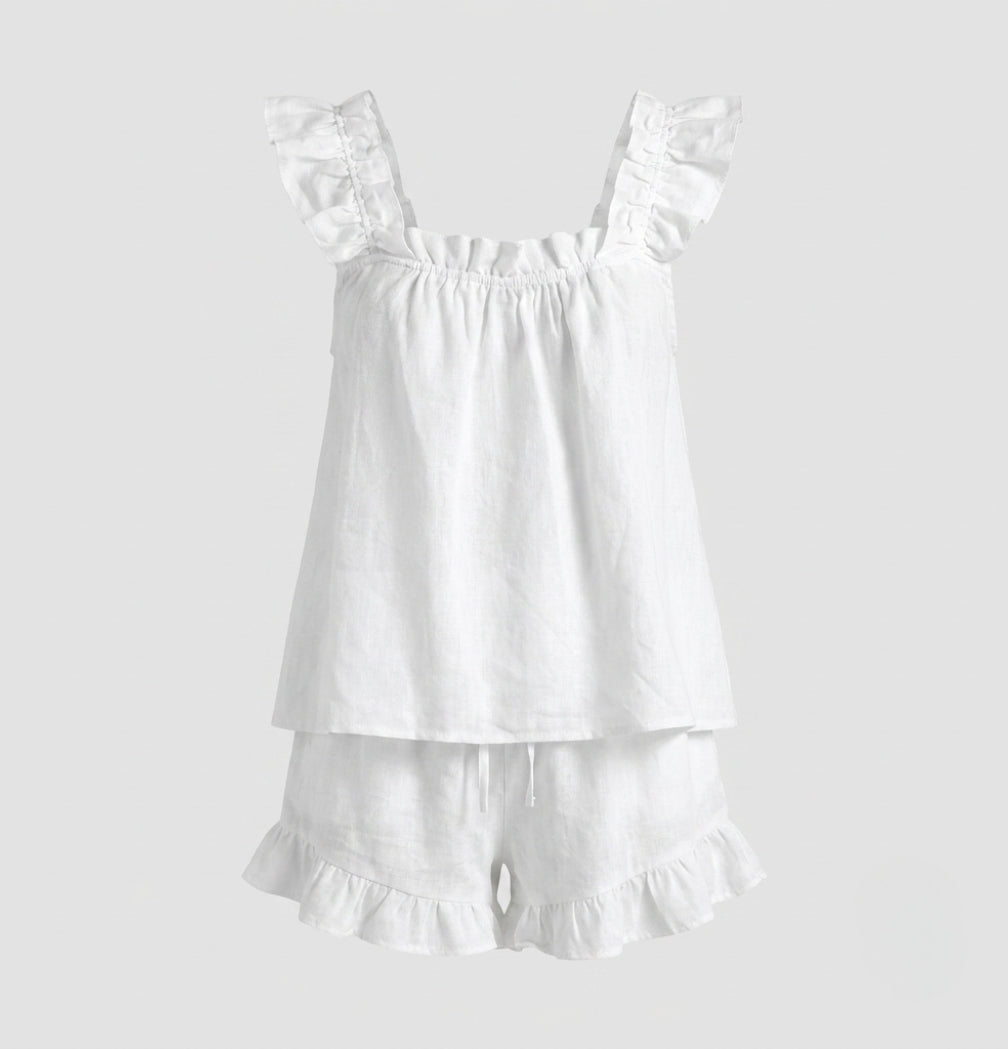Wynter Pemwood | White Ruffle Cami and Shorts Set For Women