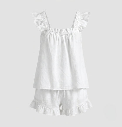 Wynter Pemwood | White Ruffle Cami and Shorts Set For Women