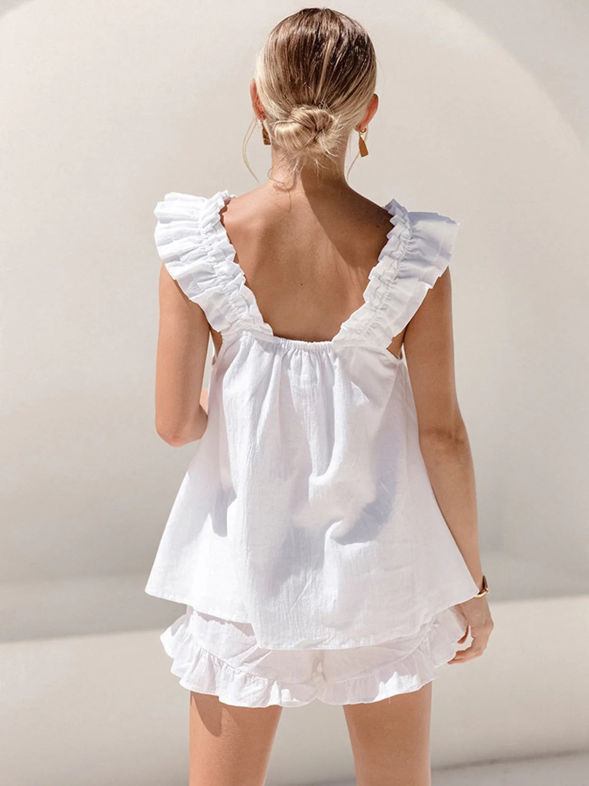 Wynter Pemwood | White Ruffle Cami and Shorts Set For Women