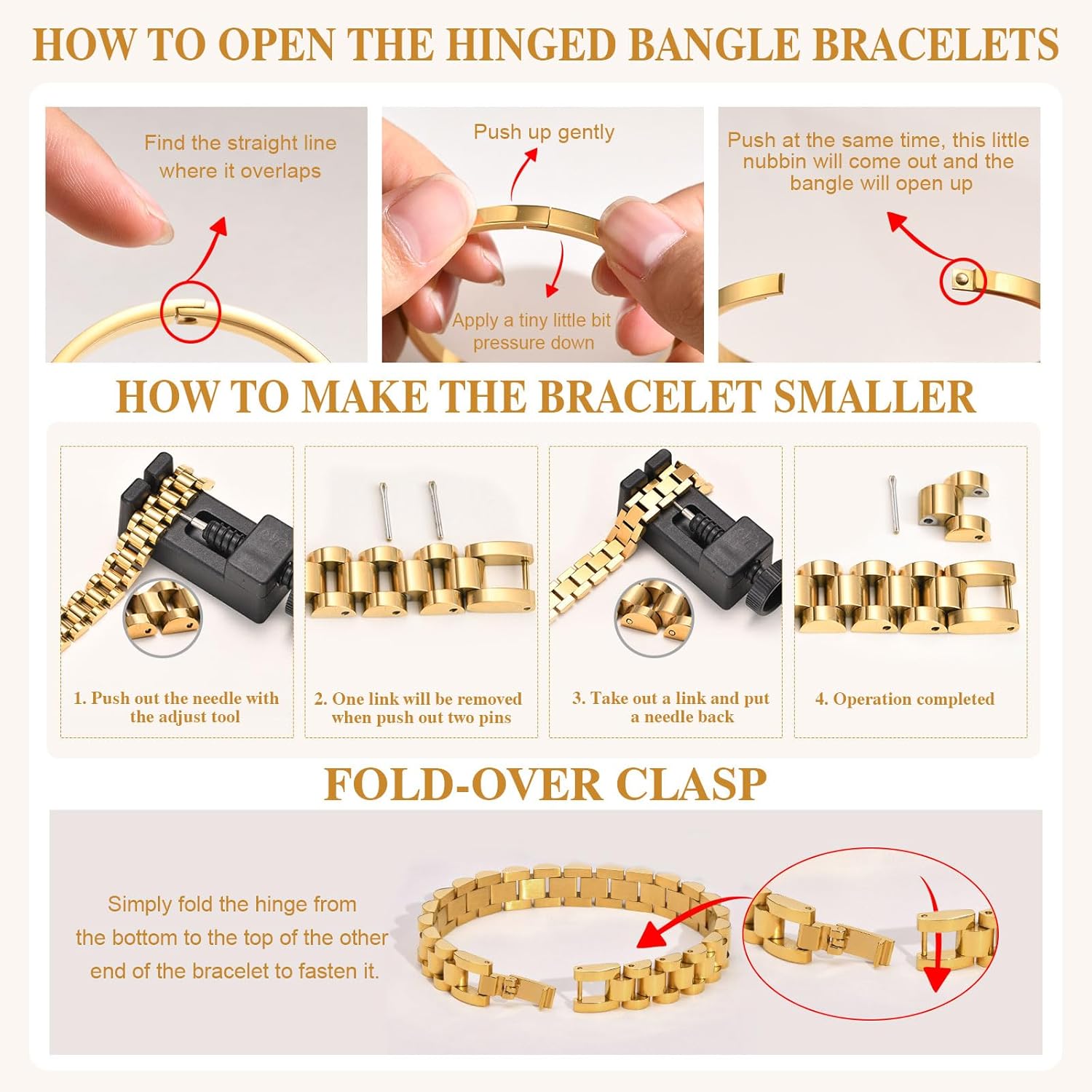 2pcs Gold Chain Link Bracelet, Stainless Steel Crystal Friendship Bracelets Bangle,Watch Band Chains Wristband Jewelry with Adjust Tool - Image 5