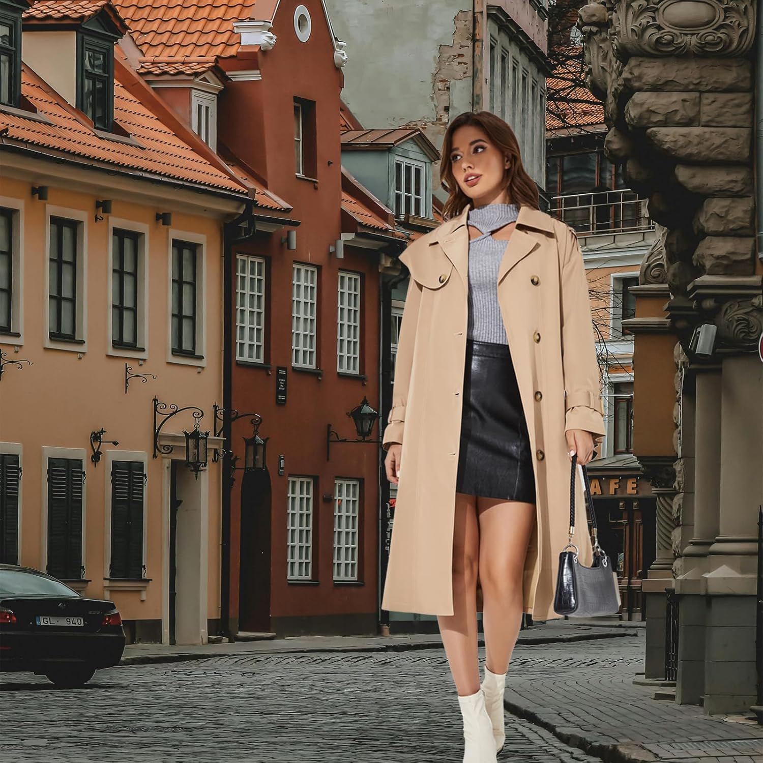 Womens Long Trench Coat Single Breasted Oversized Windproof Classic Lapel Fall Overcoat Epaulets And Belts - Image 3