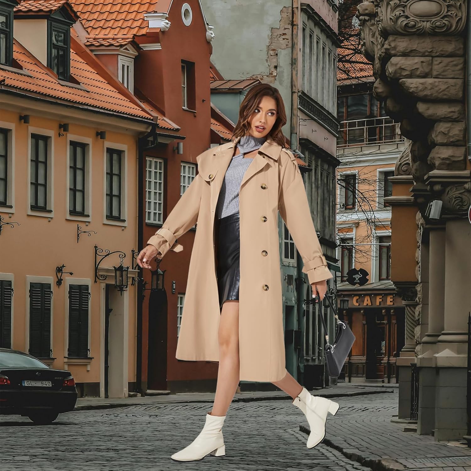 Womens Long Trench Coat Single Breasted Oversized Windproof Classic Lapel Fall Overcoat Epaulets And Belts - Image 4