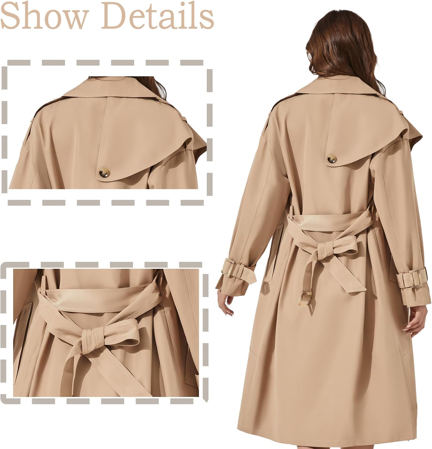 Womens Long Trench Coat Single Breasted Oversized Windproof Classic Lapel Fall Overcoat Epaulets And Belts - Image 6